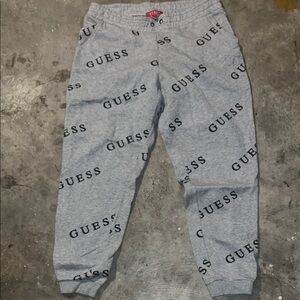 Large Guess Heather Gray Logo Sweatpants with front pockets